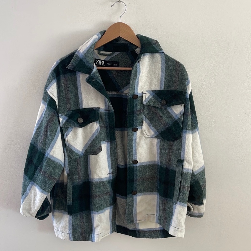 Zara Wool Blend Plaid Overshirt